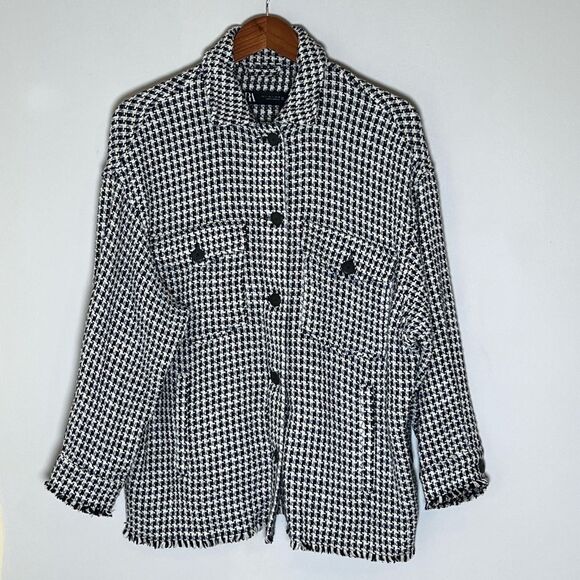 Zara Textured Houndstooth Oversized Shacket - Picture 2 of 7
